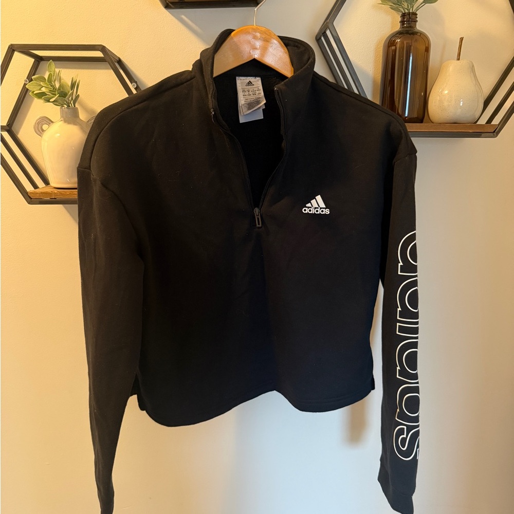adidas Black Zip-Neck Pullover with White Logos